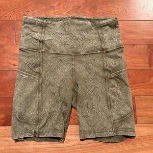 Lululemon Fast and Free Biker Shorts 6" Wash Moss Green Women's Size 4